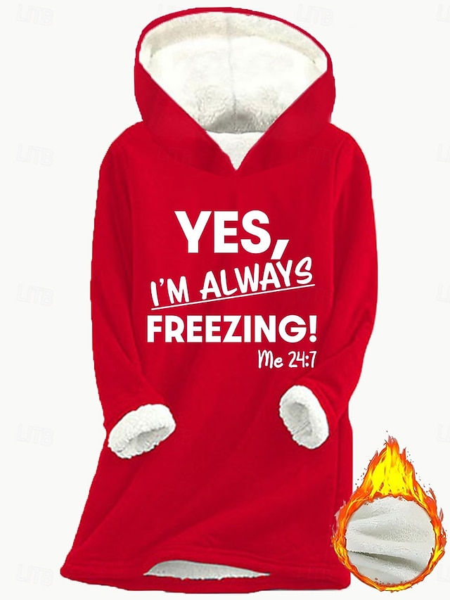 Women's Hoodie Sweatshirt Letter Street Dailywear Print Casual Comfrt Hoodie Long Sleeve Micro-elastic Fall Winter Fall & Winter Comfrt Breathable Soft Fabric - Red