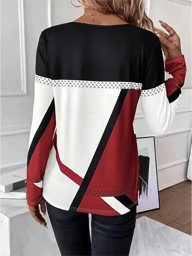Easter Women's T shirt Long Sleeve Crew Neck Long Sleeve Tunic Graphic Plaid Vintage Stylish Classic Round Neck Regular Tops Daily Print Black Red Blue Purple Brown Fall Prefall - Red