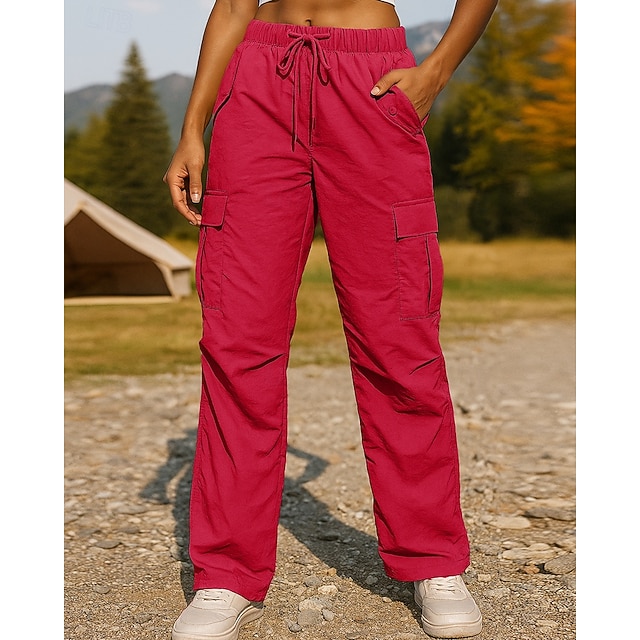 Women's Cargo Pants Hiking Pants Trousers Hiking Rain Pants Spring Autumn / Fall Outdoor Regular Fit Waterproof Windproof Bottoms Drawstring Pocket Elastic Waist Black Pink Camping / Hiking Running - Red