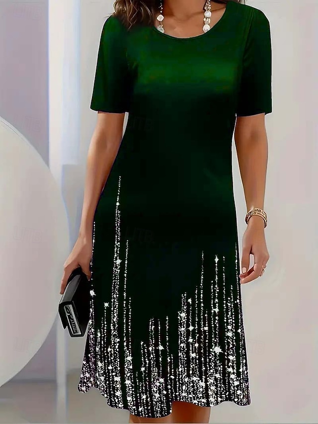 Women's Midi Dress Elegant Party Evening Crew Neck Short Sleeve T Shirt Dress Tee Dress Shift Dress Casual Formal Daily Regular Fit Floral Abstract Short Sleeve Crew Neck Black Blue Green Spring - Green