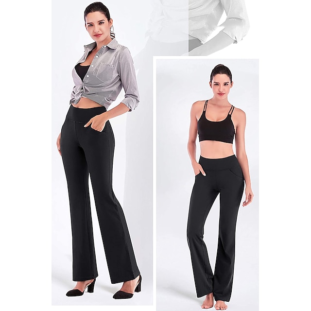 Women's High Waist Yoga Pants Side Pockets Bootcut Leggings Tummy Control 4 Way Stretch Quick Dry Dark Grey Wine Fitness Gym Workout Dance Summer Sports Activewear High Elasticity - Black