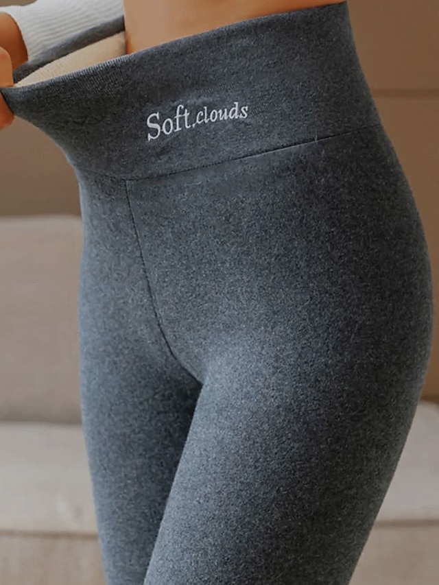 Women's Fleece Lined Leggings Fleece Pants Tights Leggings Fashion Comfort Full Length High Waist Letter Patchwork Thermal Warm Soft Breathable Micro-elastic Casual Daily Outdoor Light Gray Dark-Gray - Black