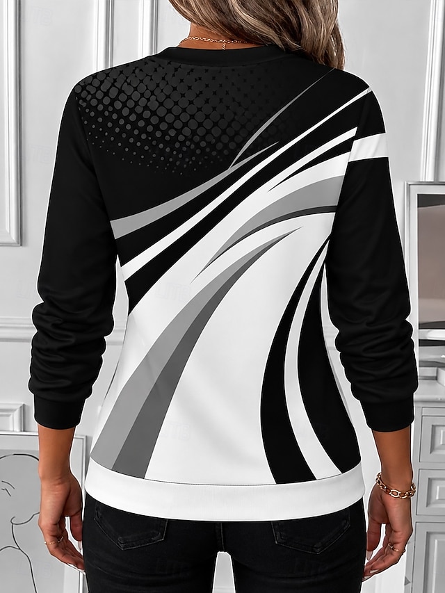 Women's Zip Up Sweatshirts Zipper Print Graphic Geometric Abstract Fashion Casual Long Sleeve Round Neck Half Zip Regular Tops Casual Street Dailywear Blue White Purple Spring Fall - White