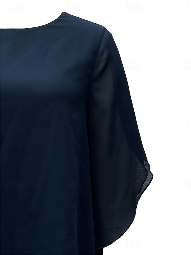 Pantsuit Asymmetrical Mother of the Bride Dress Short Sleeve Shirt Collar Elegant Formal Wedding Guest Formal Evening Chiffon with Solid Color - Navy Blue