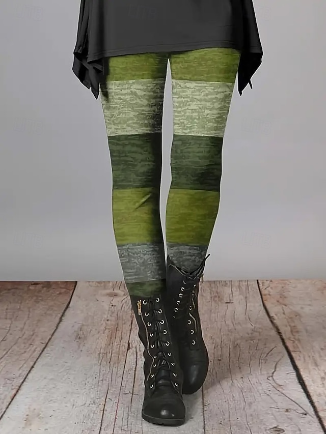 Women's Pants Trousers Leggings Cozy Leggings Streetwear Casual Full Length High Waist Striped Elastic Waist Print Breathability Comfortable Stretchy Vacation Street Daily Wear Black Grey Black 2 - Green