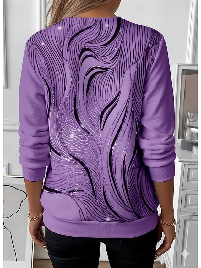 Women's Zip Up Sweatshirts Zipper Print Graphic Abstract Fashion Casual Long Sleeve Round Neck Regular Tops Street Dailywear Blue Purple Orange Green Gray Fall Winter - Purple