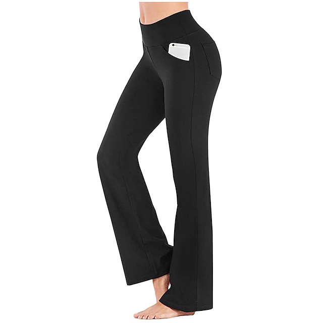 Women's High Waist Yoga Pants Side Pockets Bootcut Leggings Tummy Control 4 Way Stretch Quick Dry Dark Grey Wine Fitness Gym Workout Dance Summer Sports Activewear High Elasticity - Black
