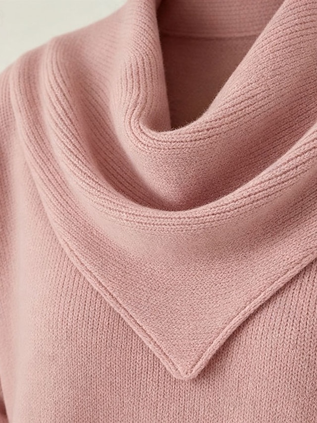 Women's Sweater Pullover Elegant Fashion Streetwear Solid Color Ribbed Cowl Knitted Long Sleeve Regular Tops Knit Daily Outdoor Weekend White Black Spring Fall - Pink