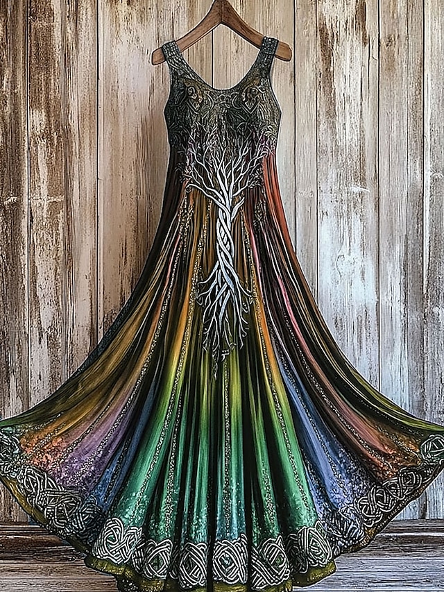 Women's Maxi Dress A Line Dress Off The Shoulder Dress Vacation Casual Party Regular Fit Ombre Graphic Sleeveless Square Neck Purple Orange Green Summer Spring - Orange