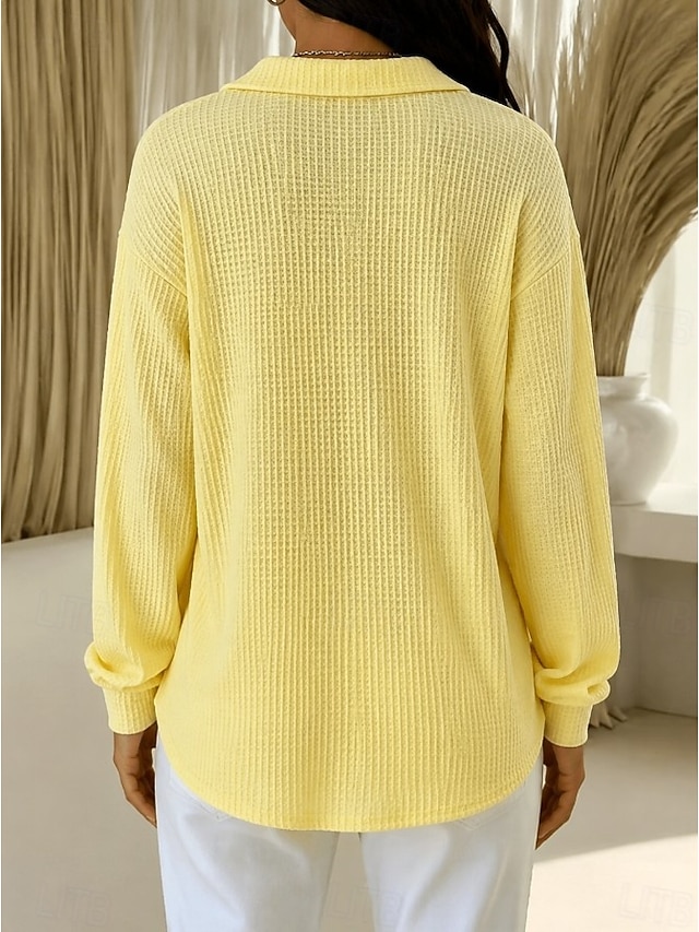 Women's Waffle Shirt Tunic Casual Shirt Texture Vacation Casual Casual Daily Work Blue Grass Green Yellow Red Violet Fall Winter - Yellow