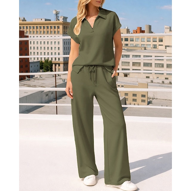 Women's Pullover Sweatsuit Sets 2 Piece Tracksuit Lounge Outfits Drawstring with Pocket Solid Colored Athletic Clothing Set Summer Spring Light Coffee Black Gym Workout Jogging Running Moisture - Army Green