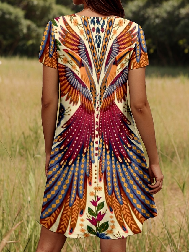 Women's Mini Dress Boho Casual Dress Petite Dress T Shirt Dress Tee Dress Sundress Stylish Casual Vacation Casual Daily Regular Fit Graphic Short Sleeve Crew Neck Maroon Pink Blue Green Spring - Maroon