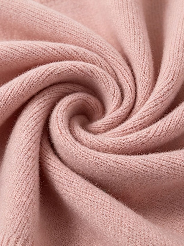 Women's Sweater Pullover Elegant Fashion Streetwear Solid Color Ribbed Cowl Knitted Long Sleeve Regular Tops Knit Daily Outdoor Weekend White Black Spring Fall - Pink