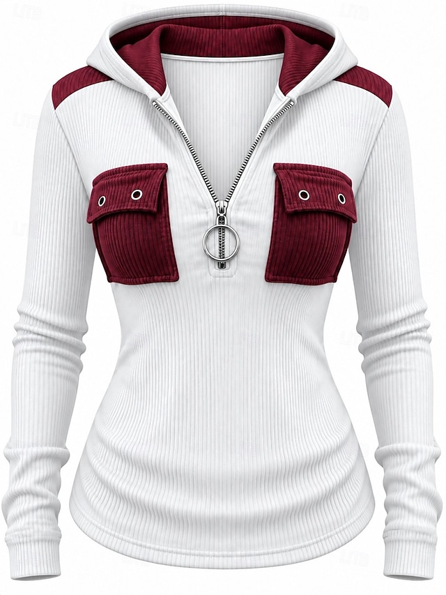 Women's Tunic Patchwork Pocket Vintage Stylish Long Sleeve V Neck Regular Tops Casual Daily Streetwear Black Spring Fall Winter - Black