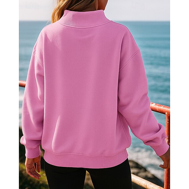Women's Solid Colored Fleece Sweatshirt Pullover Sweatshirt Fall / Winter Long Sleeve Athleisure Thermal Warm Windproof Hiking Running Workout Black White Pink Sportswear Activewear - Pink