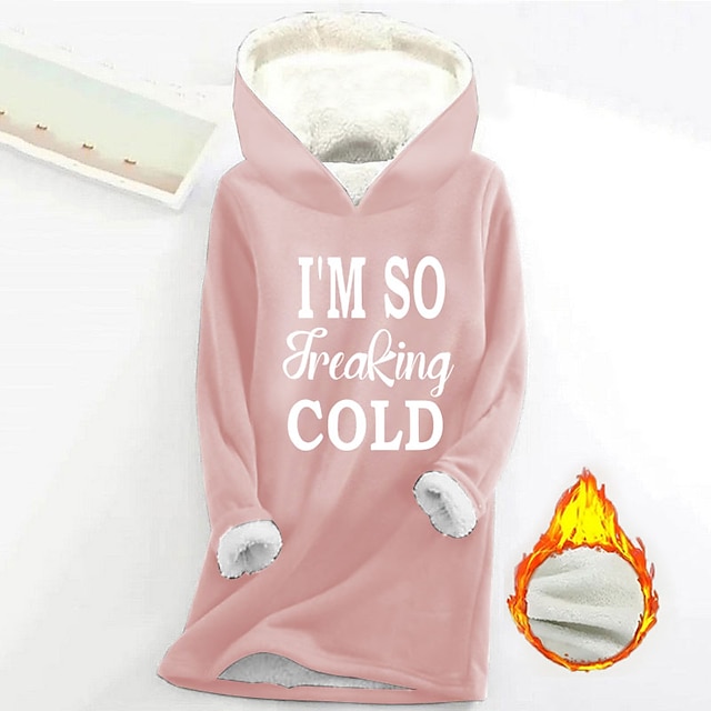 Women's Hoodie Sweatshirt Pullover Fleece Lined Sherpa Letter Casual Sports Print Warm Fuzzy Comfrt Hoodie Long Sleeve Top Micro-elastic Fall & Winter Comfrt Breathable Soft Fabric - Pink