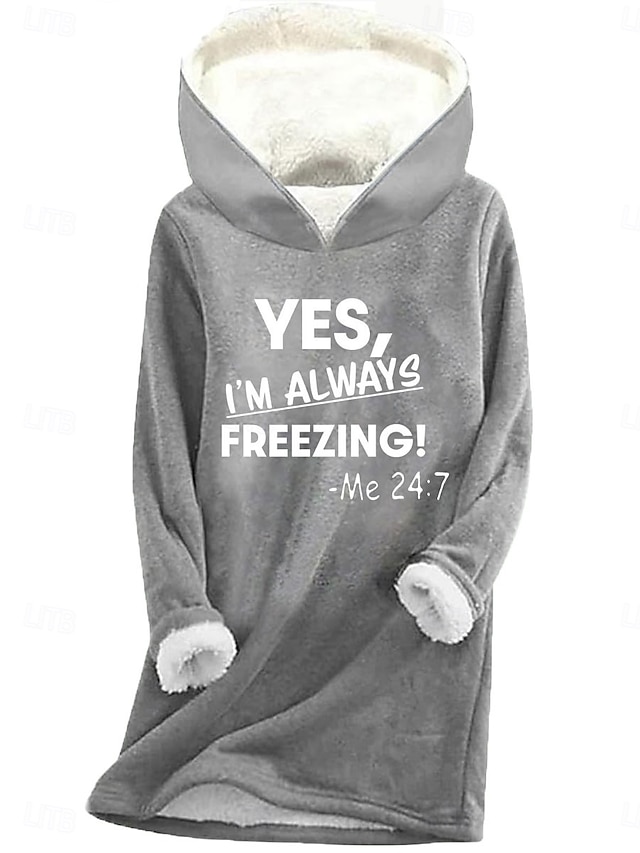 Women's Hoodie Sweatshirt Letter Street Dailywear Print Casual Comfrt Hoodie Long Sleeve Micro-elastic Fall Winter Fall & Winter Comfrt Breathable Soft Fabric - Gray