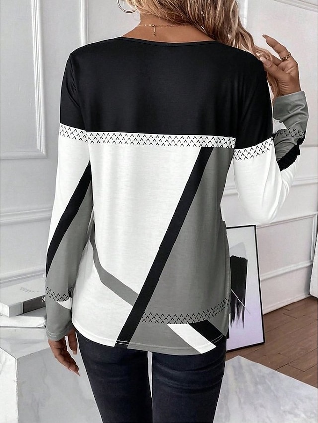 Easter Women's T shirt Long Sleeve Crew Neck Long Sleeve Tunic Graphic Plaid Vintage Stylish Classic Round Neck Regular Tops Daily Print Black Red Blue Purple Brown Fall Prefall - Black