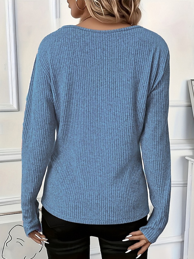 Women's Blouse Texture Quarter Zip Vintage Long Sleeve Crew Neck Casual claret Deep Pink Black Navy Blue Light Grey Fall - Navy Blue
