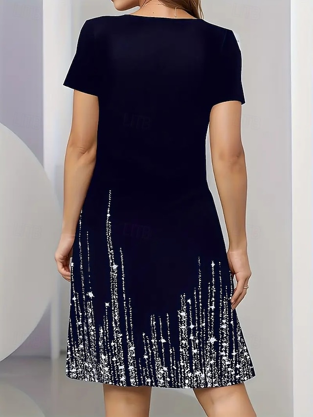 Women's Midi Dress Elegant Party Evening Crew Neck Short Sleeve T Shirt Dress Tee Dress Shift Dress Casual Formal Daily Regular Fit Floral Abstract Short Sleeve Crew Neck Black Blue Green Spring - Blue