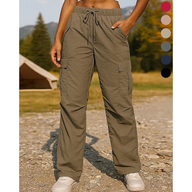 Women's Cargo Pants Hiking Pants Trousers Hiking Rain Pants Spring Autumn / Fall Outdoor Regular Fit Waterproof Windproof Bottoms Drawstring Pocket Elastic Waist Black Pink Camping / Hiking Running - Coffee