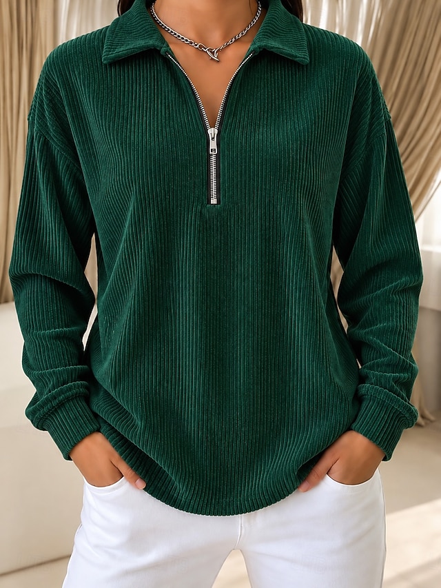 Women's Corduroy Tops Tunic Jacquard Texture Vacation Casual Long Sleeve Turndown Regular Tops Casual Daily Work Blue Red Green Spring Fall Winter - Green