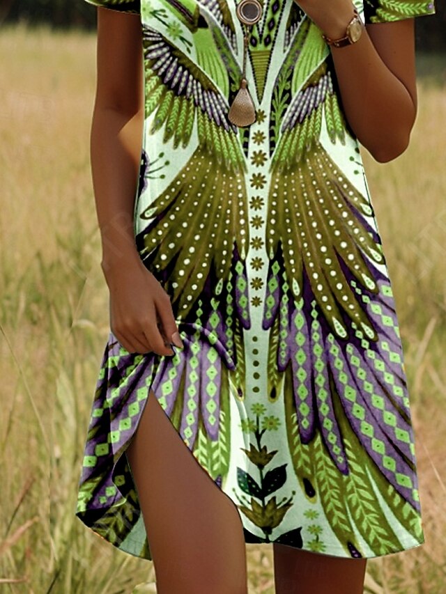 Women's Mini Dress Boho Casual Dress Petite Dress T Shirt Dress Tee Dress Sundress Stylish Casual Vacation Casual Daily Regular Fit Graphic Short Sleeve Crew Neck Maroon Pink Blue Green Spring - Green