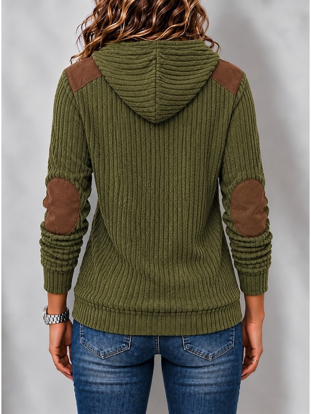 Women's Corduroy Tops Pullover Hoodie Sweatshirt Patchwork Pocket Plain Warm Active Vintage Long Sleeve Hooded Long Tops Casual Home Street Orange Green Fall Winter - Green