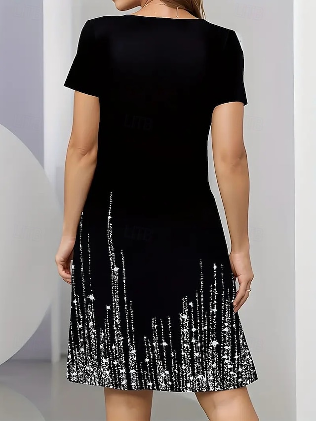 Women's Midi Dress Elegant Party Evening Crew Neck Short Sleeve T Shirt Dress Tee Dress Shift Dress Casual Formal Daily Regular Fit Floral Abstract Short Sleeve Crew Neck Black Blue Green Spring - Black