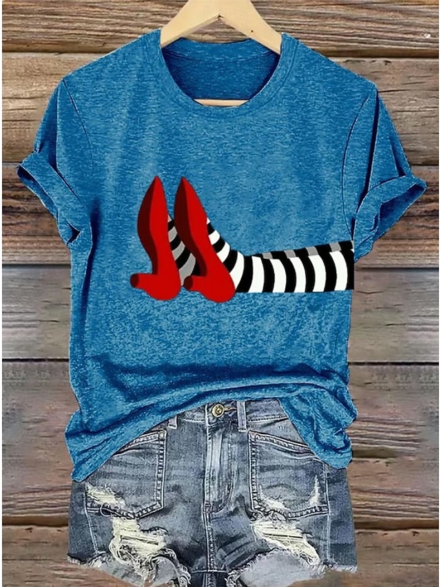Halloween Women's T shirt Witch Graphic Vintage Stylish Classic Short Sleeve Crew Neck Round Neck Regular Tops Daily Weekend Print Black White Light Green Pink Blue Summer Fall - Blue