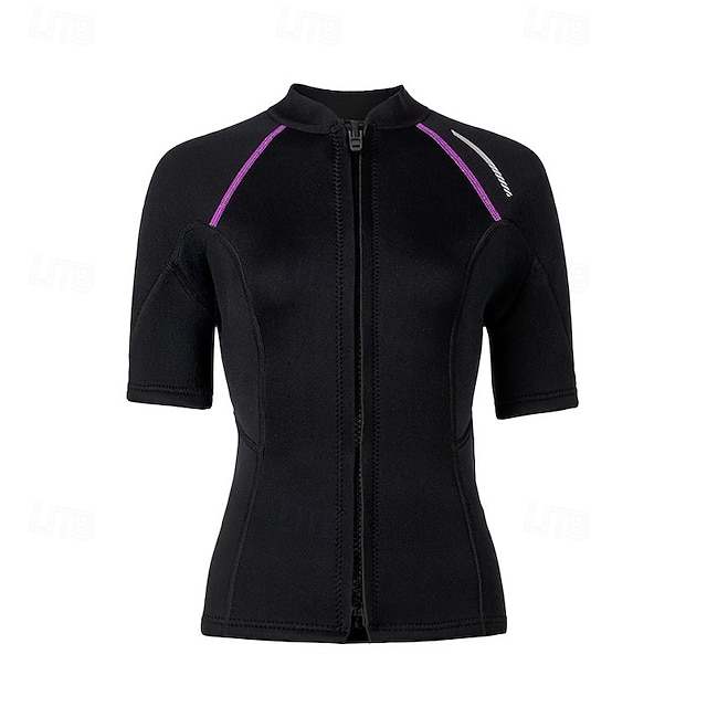 Women's 1.5mm Neoprene Wetsuit Top Thermal Full Body Suit Top Diving Suit Top Color-blocking Thermal Thickened UV-Protective Short Sleeve Swimwear Top Surfing Diving Snorkeling Summer - Black