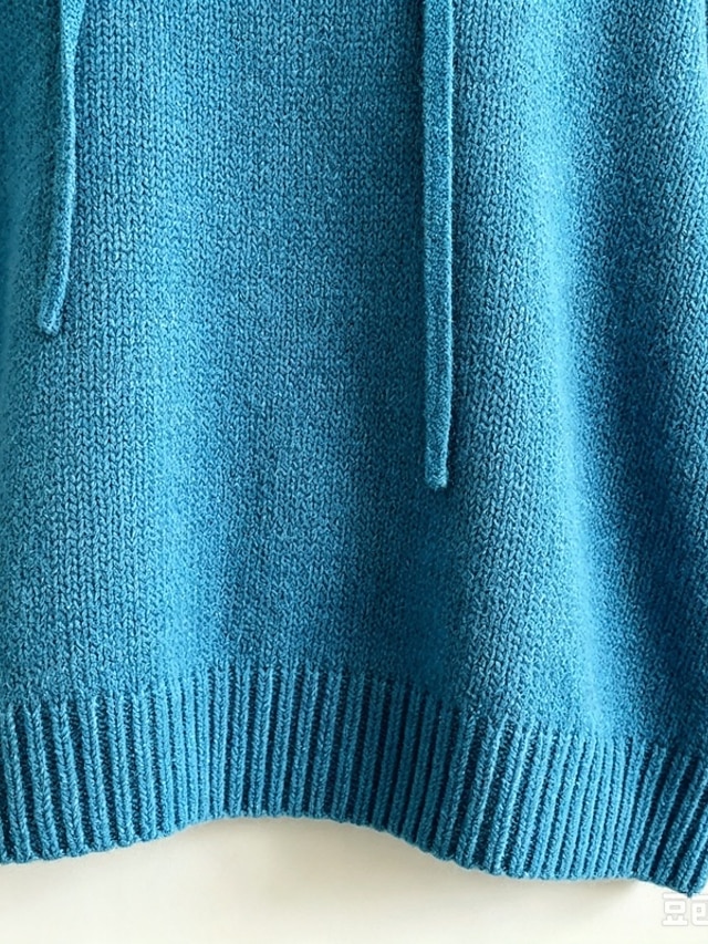 Women's Pullover Sweater Jumper Knit Sweater Streetwear Ribbed Hooded Hooded 3/4 Length Sleeve Long Tops Knit Daily Outdoor Going out Blue White Fall Winter - Blue