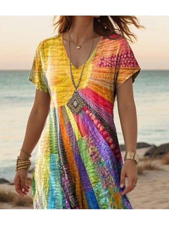 Women's Maxi Dress Casual Dress A Line Dress Stylish Casual Vacation Daily Regular Fit Floral Short Sleeve V Neck White Light Green Blue Green Summer Spring - Blue