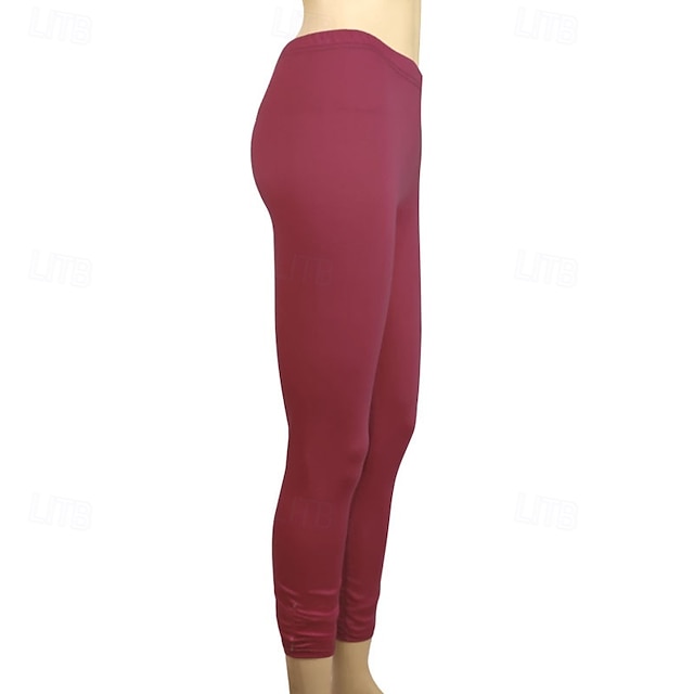 Women's Pants Trousers Leggings Cozy Leggings Streetwear Casual Full Length Natural Plain Elastic Waist Comfy Outdoor Comfortable Outdoor Athleisure Holiday Magenta Dark Grey Lake blue Wine Fall - Wine