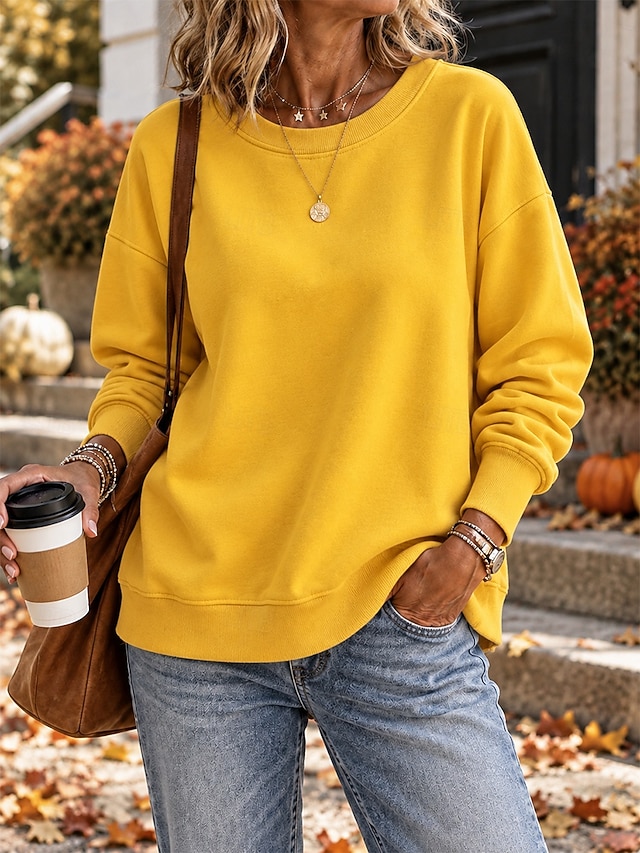 Women's Fleece Pullover Sweatshirt Pullover Cotton Elegant Ethnic Romantic Long Sleeve Crew Neck Round Neck Regular Tops Casual Holiday Blue White Black Yellow Red Spring Fall Winter - Red