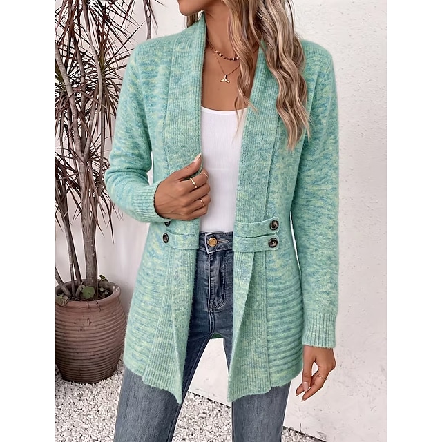 Women's Long Cardigan Knit Cardigan Streetwear Work Open Front Knitted Long Sleeve Long Tops Knit claret Coffee brown Fall Winter - Light Green