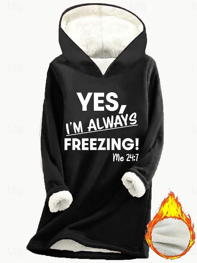 Women's Hoodie Sweatshirt Letter Street Dailywear Print Casual Comfrt Hoodie Long Sleeve Micro-elastic Fall Winter Fall & Winter Comfrt Breathable Soft Fabric - Black