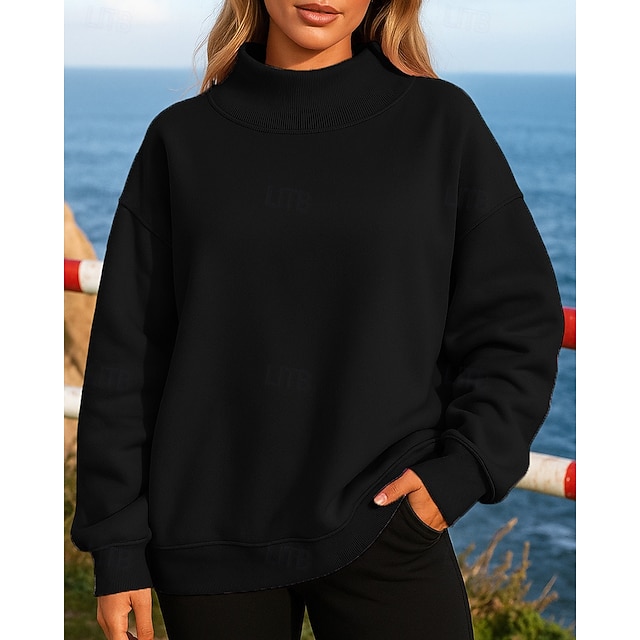 Women's Solid Colored Fleece Sweatshirt Pullover Sweatshirt Fall / Winter Long Sleeve Athleisure Thermal Warm Windproof Hiking Running Workout Black White Pink Sportswear Activewear - Black