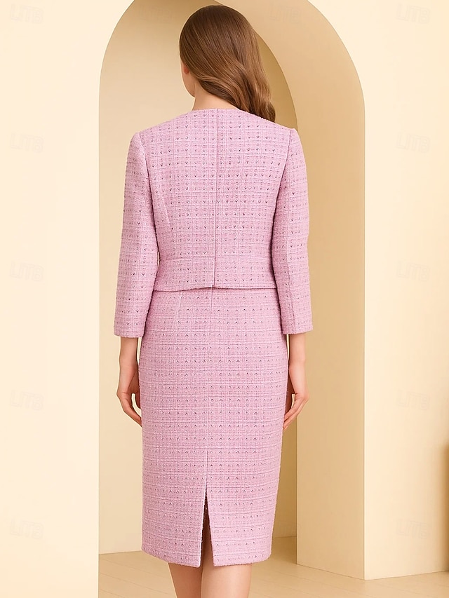 Sheath Column Ankle Length Party Dress Cocktail Dress Wedding Guest Dress Mother of the Bride Dress Long Sleeve Crew Neck Elegant Vintage Party with Buttons - Pink