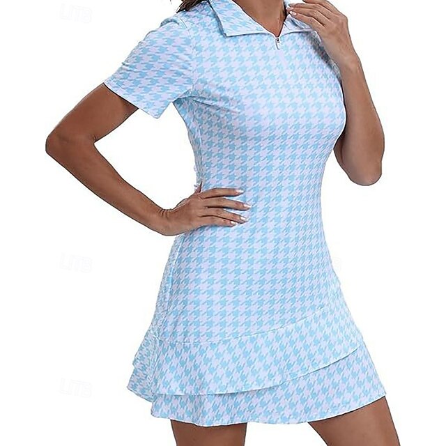 Women's Graphic Leopard Geometric Tennis Dress Sports Dress Golf Polo Dress Short Sleeve Quarter Zip Asymmetrical Elastic Sweat-Wicking Breathable Tennis Golf Badminton Polo Collar Dress White Forest - Light Blue