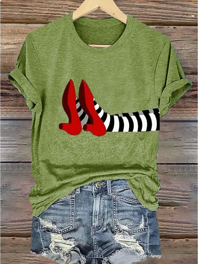 Halloween Women's T shirt Witch Graphic Vintage Stylish Classic Short Sleeve Crew Neck Round Neck Regular Tops Daily Weekend Print Black White Light Green Pink Blue Summer Fall - Light Green