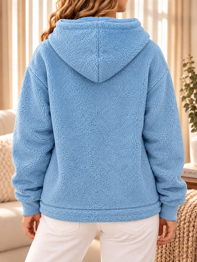 Women's Pet Carrier Hoodie Pet Pouch Hoodie Fleece Drawstring Zip Up Pocket Plain Casual Long Sleeve Hooded High Neck Regular Tops Blue White Ash Black Pink Fall Winter - Blue