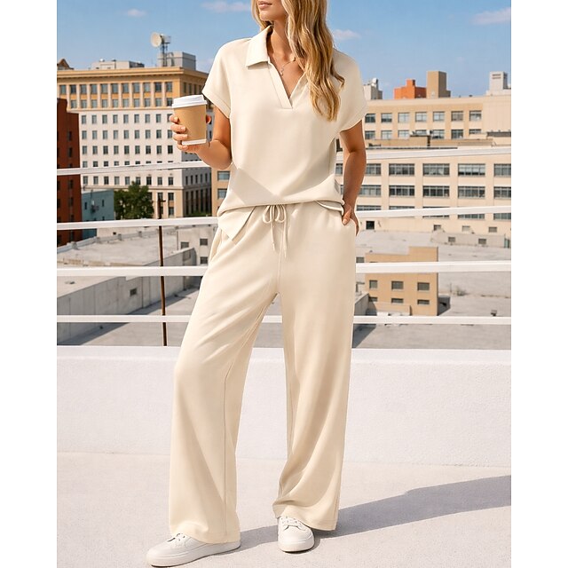 Women's Pullover Sweatsuit Sets 2 Piece Tracksuit Lounge Outfits Drawstring with Pocket Solid Colored Athletic Clothing Set Summer Spring Light Coffee Black Gym Workout Jogging Running Moisture - Apricot