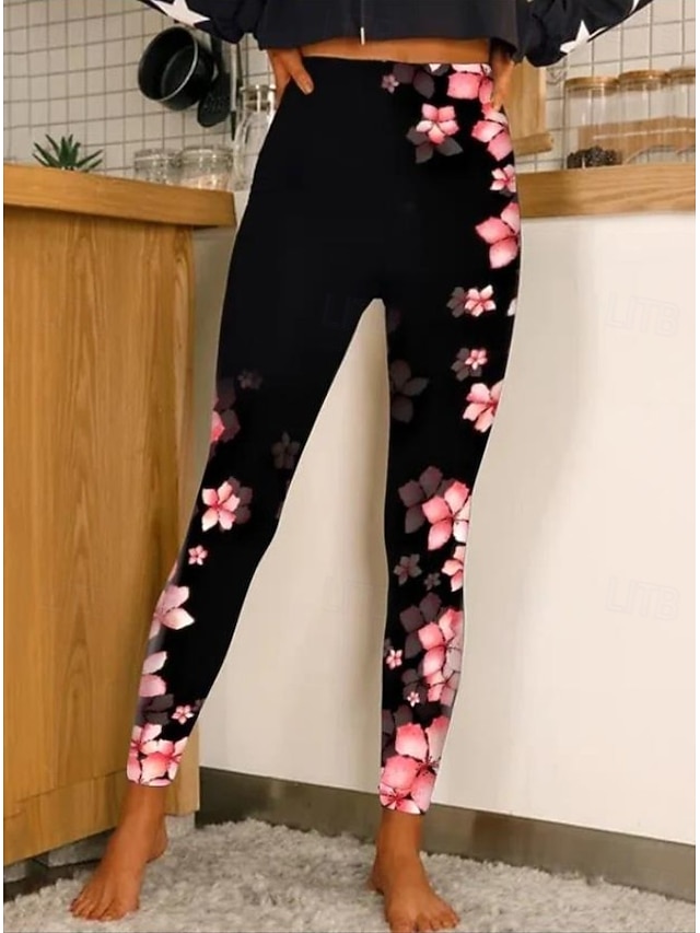 Christmas Women's Leggings Vacation Vintage Ethnic Style Full Length High WaistPantsUgly Graphic 3D Print Quick Dry Breathability Soft Stretchy Formal Outdoor Vacation Black and - Pink