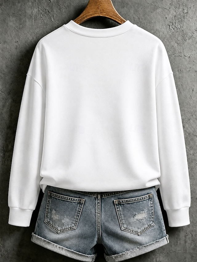 Halloween Women's Pullover Sweatshirt Print Graphic Letter Halloween Fashion Casual Long Sleeve Crew Neck Regular Tops Casual Street Dailywear Blue White Apricot Spring Fall Winter - White