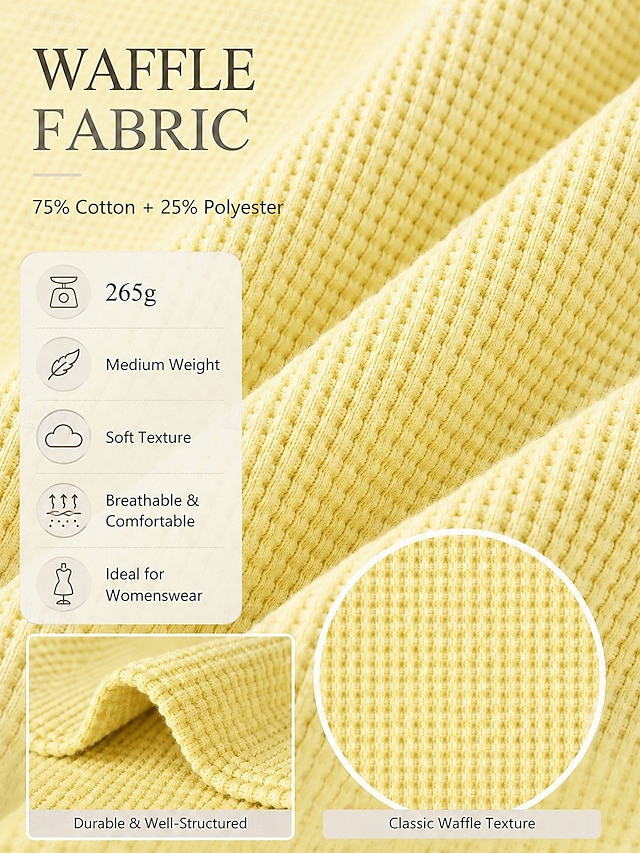 Women's Waffle Shirt Tunic Casual Shirt Texture Vacation Casual Casual Daily Work Blue Grass Green Yellow Red Violet Fall Winter - Yellow