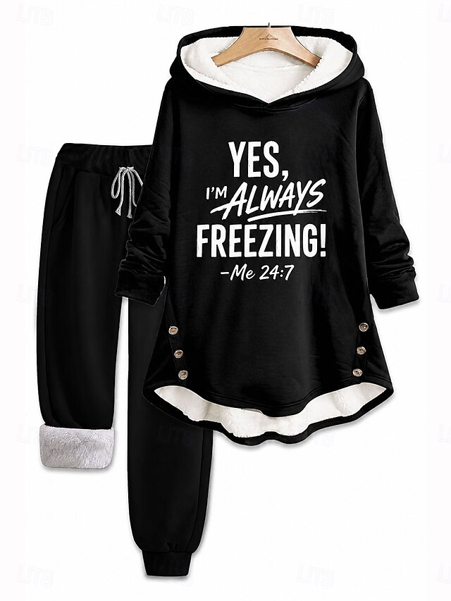 Women's Hoodie Long Sleeve Hooded Letter Print Daily Casual Black Pink Gray Fall & Winter - Black