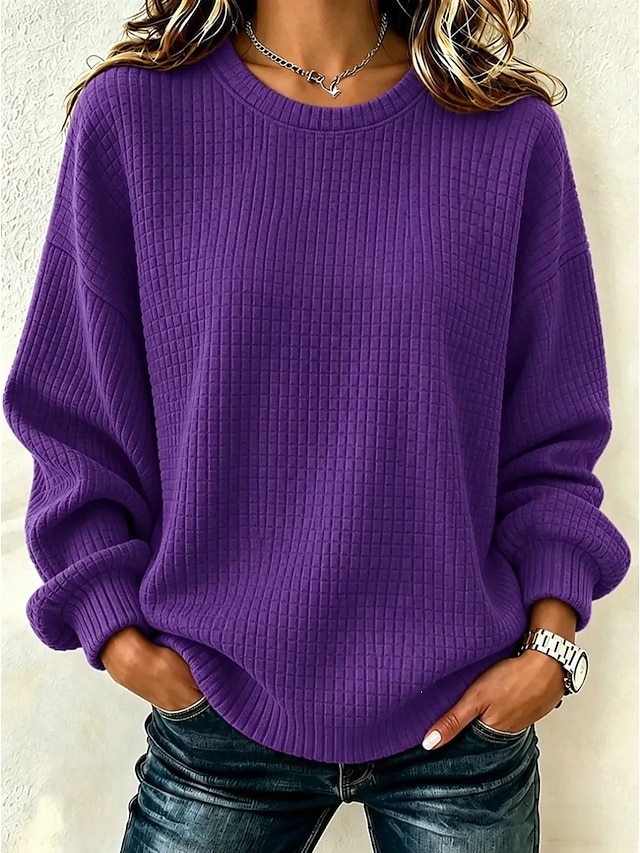 Women's Sweatshirts Casual Long Sleeve Round Neck Regular Tops Dailywear Holiday White Orange color Black Pink Purple Fall Winter - Purple