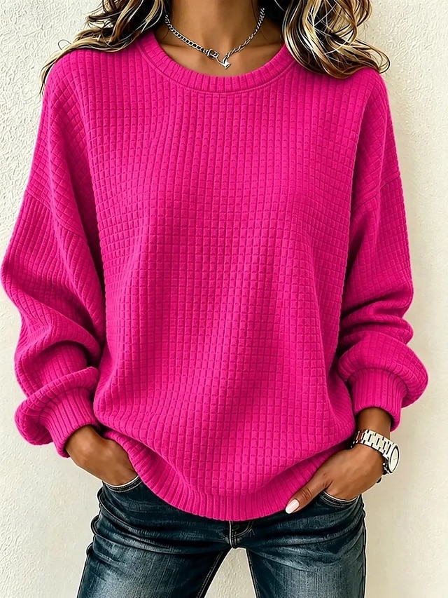 Women's Sweatshirts Casual Long Sleeve Round Neck Regular Tops Dailywear Holiday White Orange color Black Pink Purple Fall Winter - Rose Red