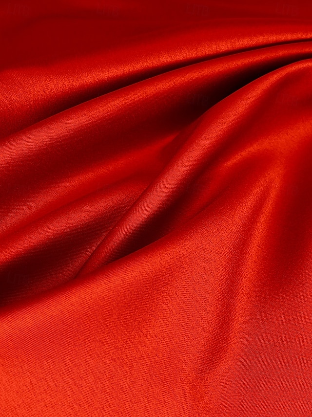 A-Line Tea Length Party Dress Cocktail Dress Wedding Guest Dress Mother of the Bride Dress 3/4 Length Sleeve Shirt Collar Elegant Vintage Formal Satin with Ruching Solid Color - Red